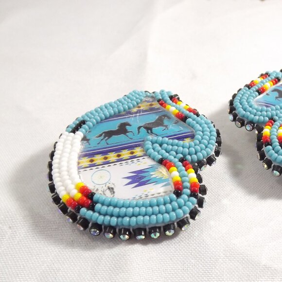 Beaded Horse Shaped Earrings with Decorative Insert - Picture 3 of 6